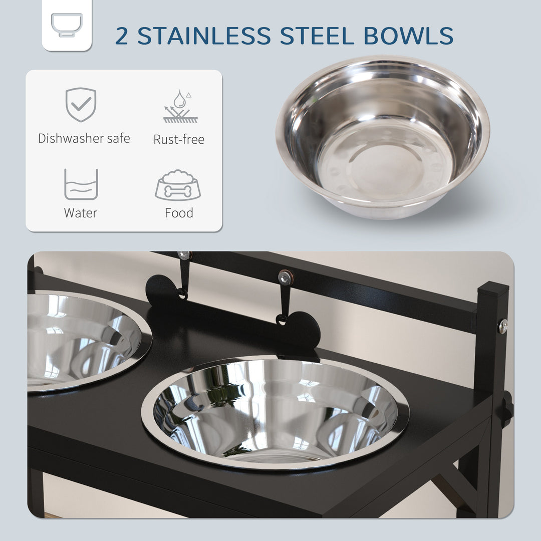 Dog Bowls with Stand, Adjustable Height Elevated Dog Bows for Small Medium Large Dogs - Black
