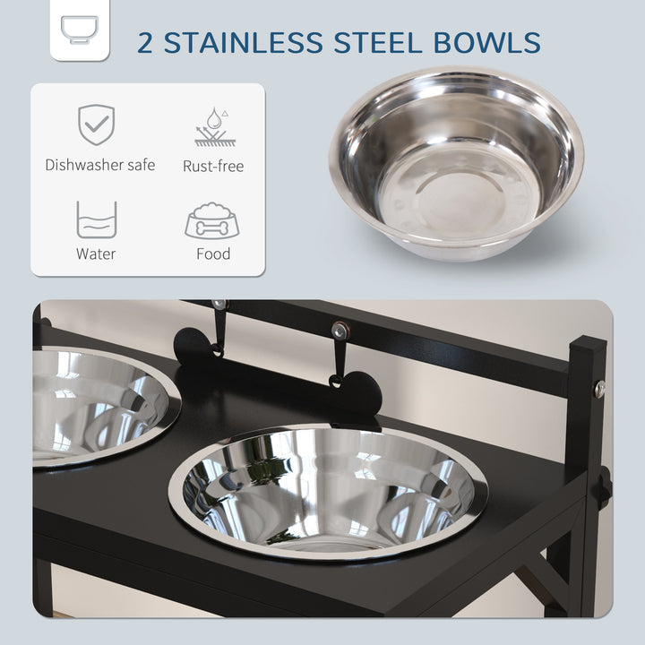 Dog Bowls with Stand, Adjustable Height Elevated Dog Bows for Small Medium Large Dogs - Black