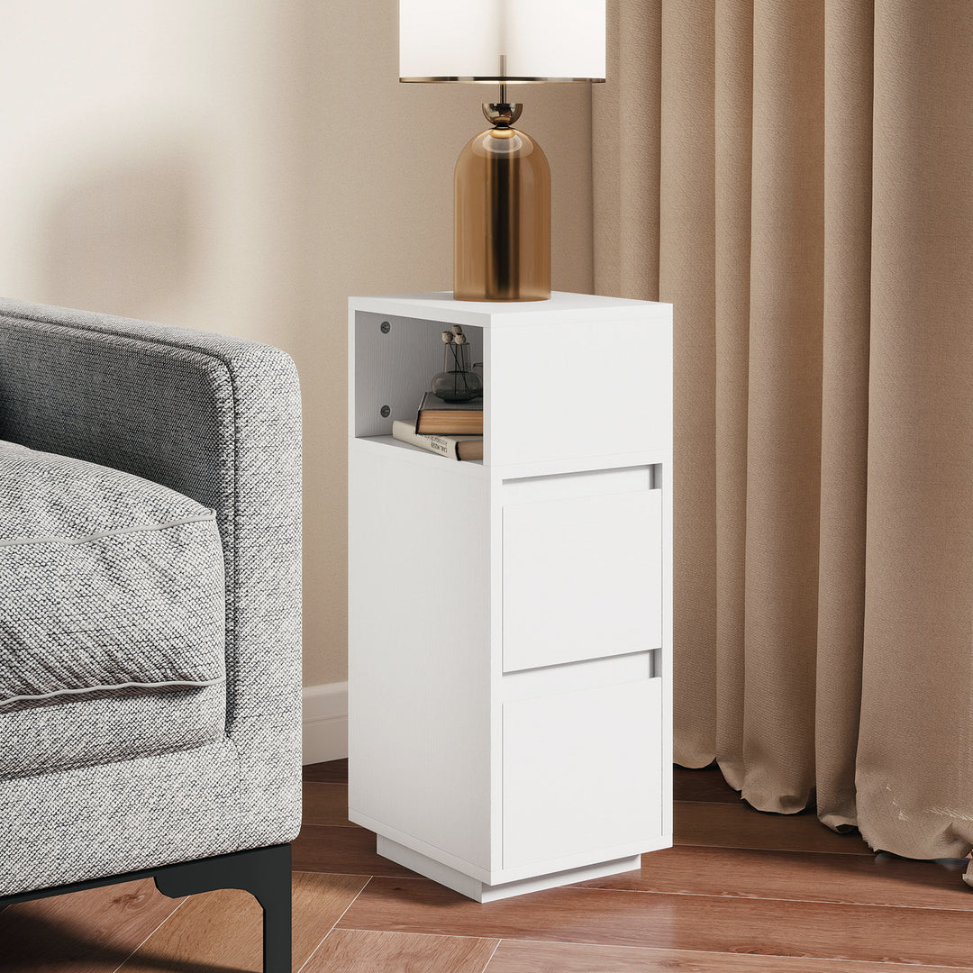 Slim Bedside Table, Narrow Bedside Cabinet with Open Shelf and 2 Drawers for Bedroom, Living Room