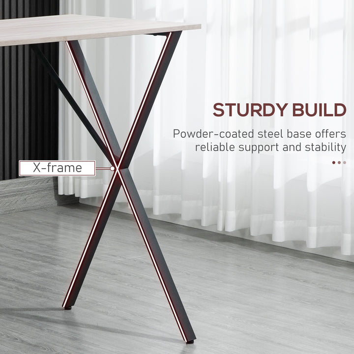 120 cm Rectangular Bar Table for 4 People, Modern Breakfast Bar Table with Wood Effect Tabletop, Steel Legs, Coffee Desk for Living Room, White