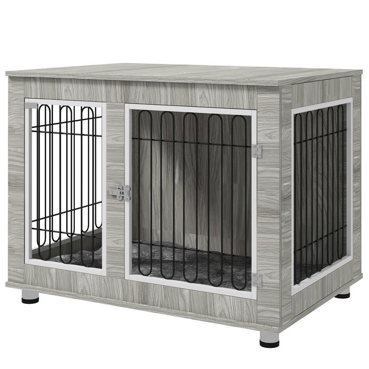 PawHut Indoor Dog Kennel w/ Soft Cushion, Double Door for Large Dogs, 106 x 74 x 81.5cm, Grey | Aosom UK