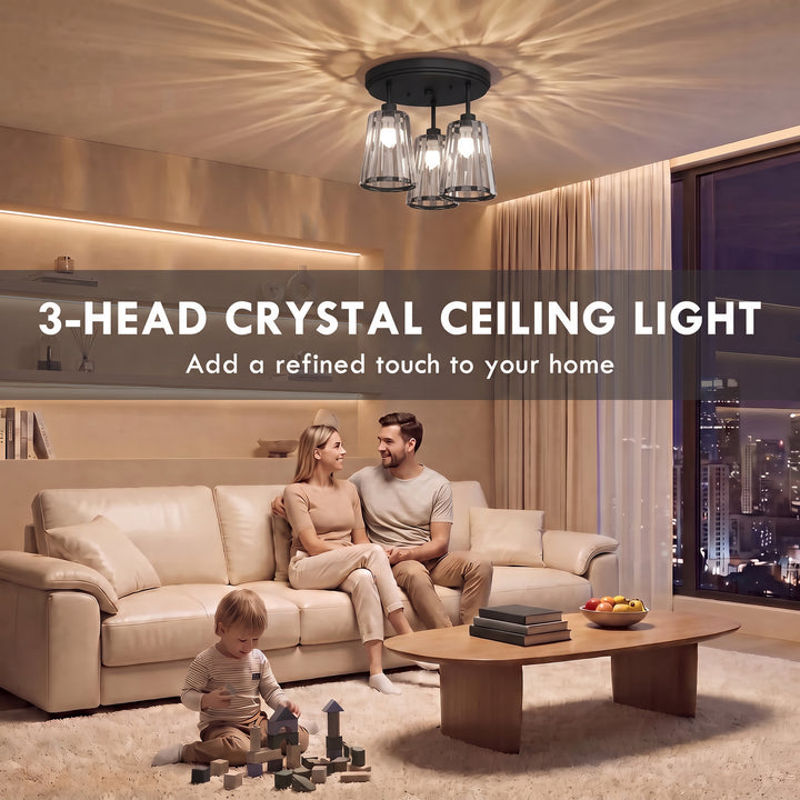 3-Light Crystal Glass Ceiling Light, Triple Head with Dual Mounting - view 4