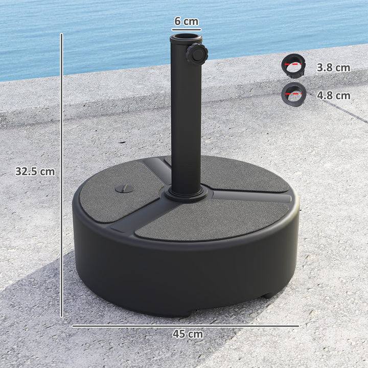 Round Garden Parasol Base, Garden Umbrella Stand Heavy Duty Parasol Base, Filled Up to 20kg with Stand or 18kg with Water for 38, 48 mm Poles, Black