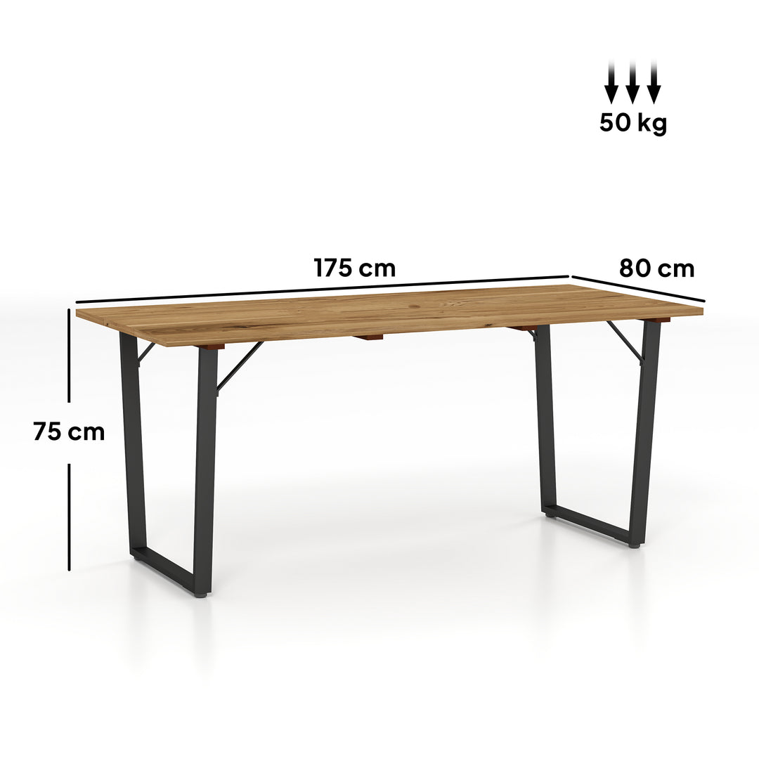 6 Seater Wooden Garden Dining Table, 175 x 80 cm Rectangular Outdoor Dining Table with 5cm Parasol Hole and Slatted Top, Weather Resistant for Patio, Terrace, Brown