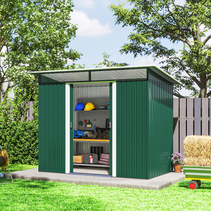 8.5 x 4ft Metal Shed with Lightsky Panels, Garden Storage Tool House with Double Doors for Garden, Patio and Lawn, Green