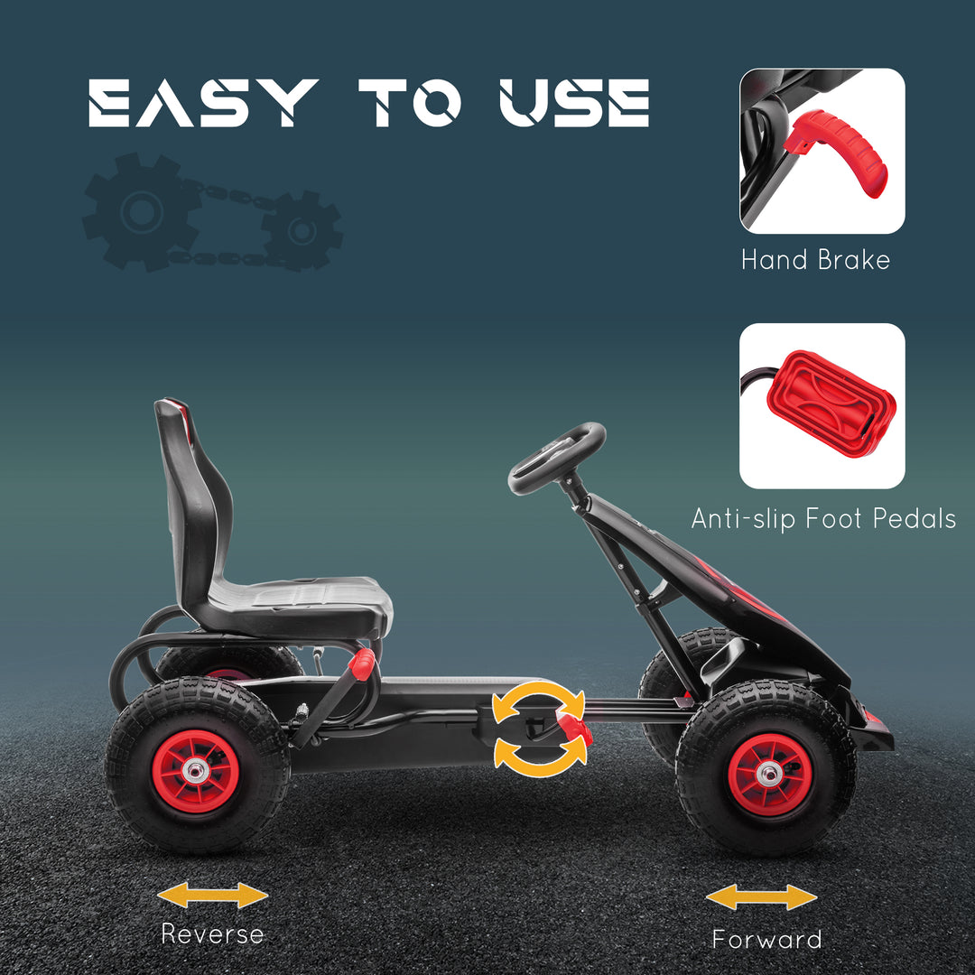 Kids Pedal Go Kart, with Adjustable Seat, Inflatable Tyres - Red
