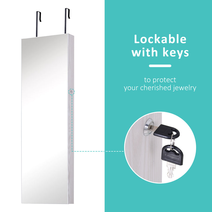 MCL Jewelry Cabinet with Mirror and LED Lights, Lockable Makeup Cosmetics Jewellery Organiser, Mirror with Storage for Bedroom Dressing Room, White