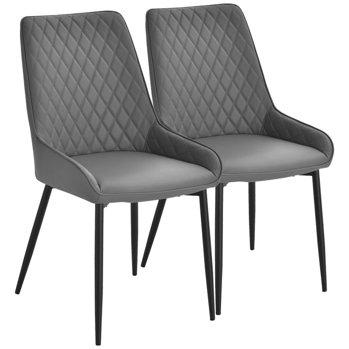 HOMCOM Set of 2 Leather Dining Chairs with Metal Frame, 4 Legs Foot Caps,  High Back, Home Seating, Modern Stylish, Grey | Aosom UK