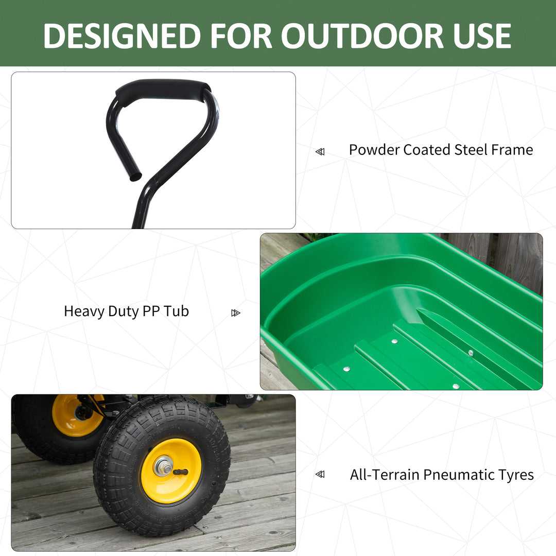 75 Litre Large Garden Cart, Tipping Wheelbarrows Heavy Duty Garden Dump Trolley 200kg Capacity for Festivals, Tools, Plants, Logs - Green