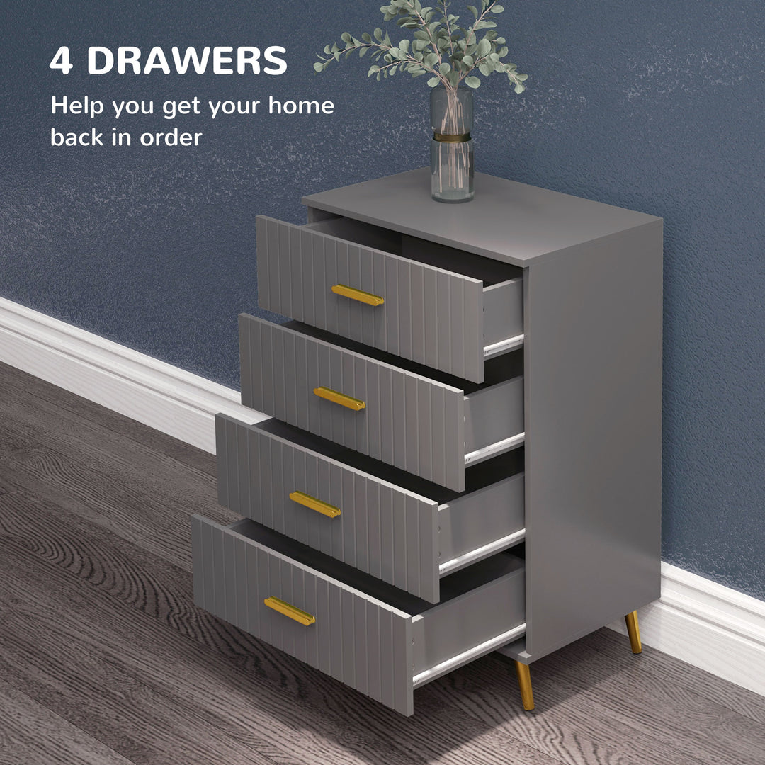 HOMCOM Bedroom Chest of Drawers, Modern 4-Drawer Dresser, Storage Drawer Unit with Aluminium Legs, Dark Grey | Aosom UK