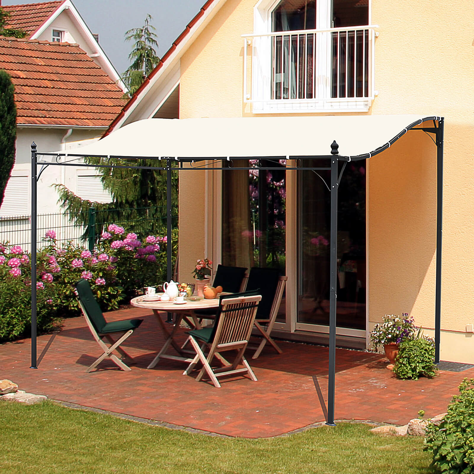 3x3 m Wall Mounted Garden Porch-Black/Cream White