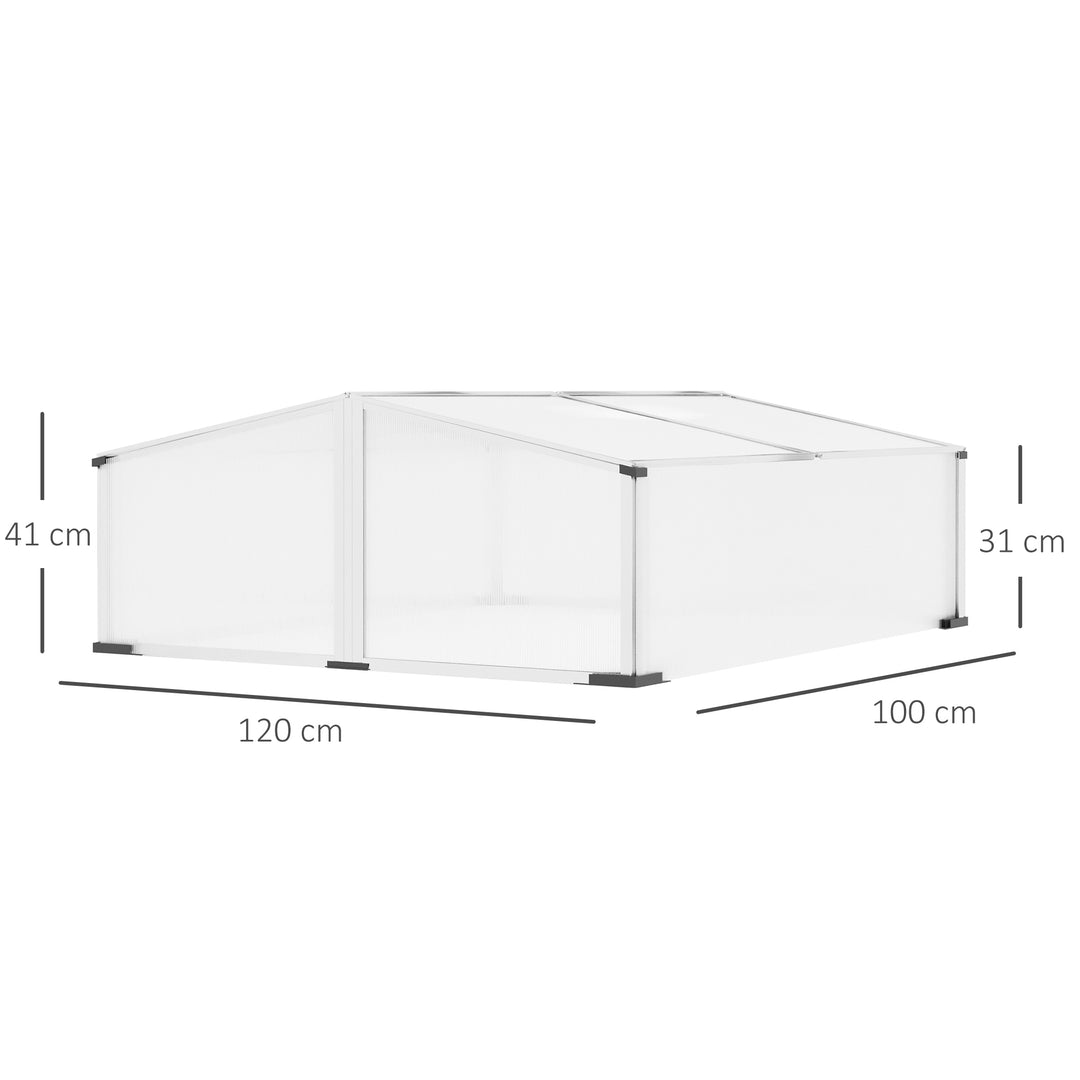 Outsunny Cold Frame Greenhouse Polycarbonate Greenhouse Aluminium Grow House w/ Independent Opening Tops for Plants, 120 x 100 x 41 cm