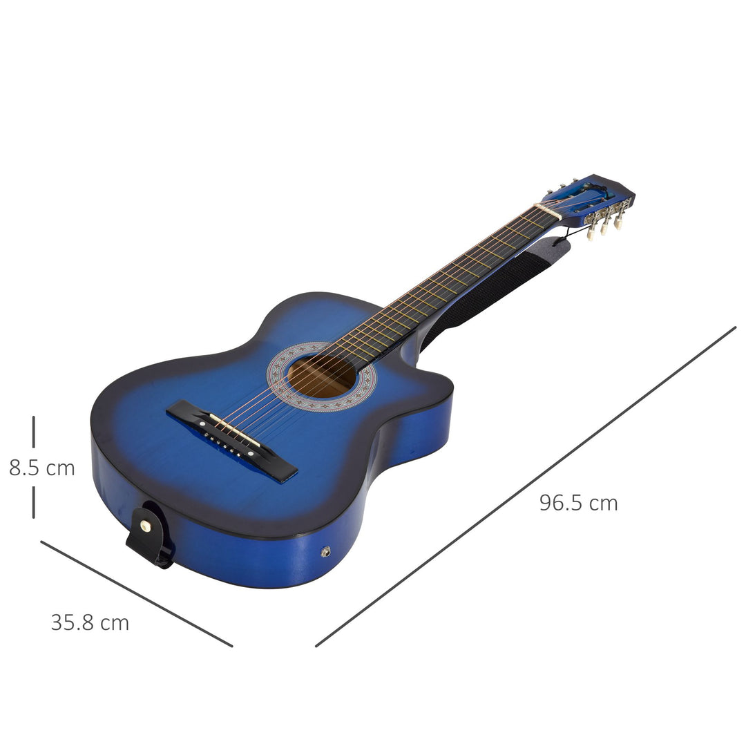38 Inch Full Size Blue Classical Acoustic Electric Guitar Kids Guitar and Junior Guitar Premium Gloss Finish w/Case - Blue