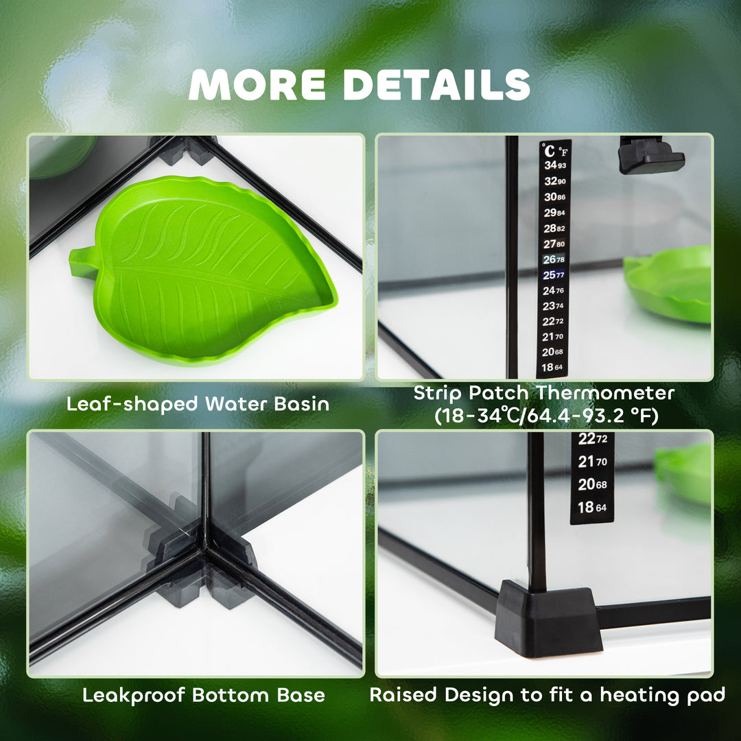 Glass Reptile Terrarium Insect Breeding Tank Vivarium Habitats with Thermometer for Lizards, Horned Frogs, Snakes, Spiders - Large 50 x 30 x 35cm