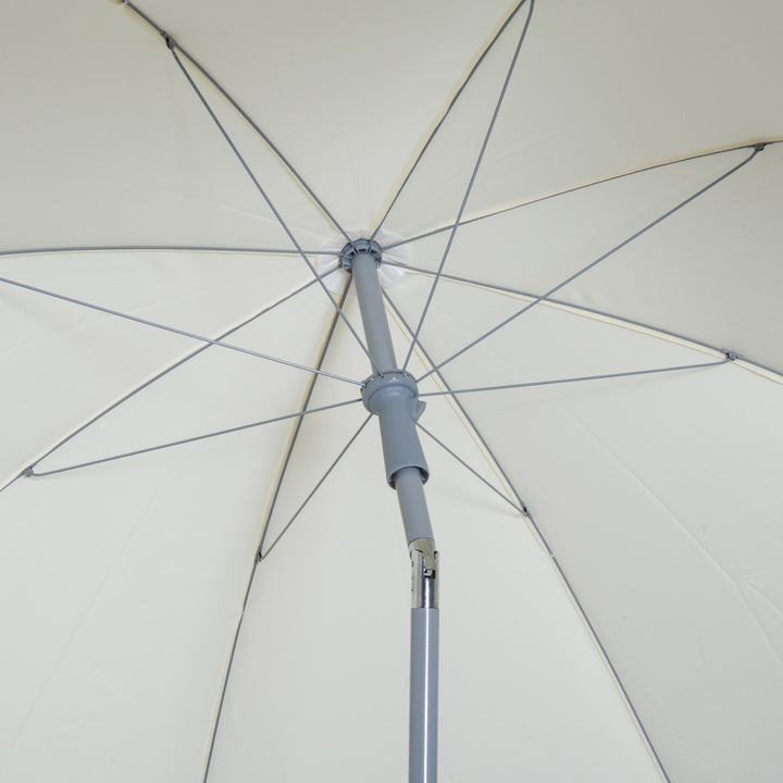 2.2m Beach Umbrella, Portable Parasol with Tilting Function, Outdoor Sunshade Shelter with 8 Ribs for Garden, Pool and Patio, Cream White