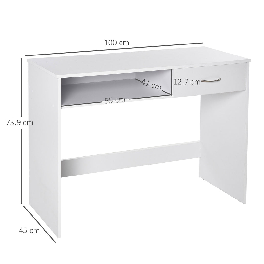 MCL Compact Computer Desk, Study Table with Drawer and Storage Compartment, Writing Workstation, White
