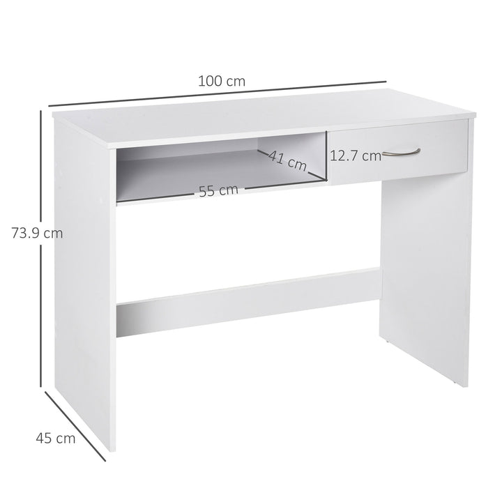 MCL Compact Computer Desk, Study Table with Drawer and Storage Compartment, Writing Workstation, White