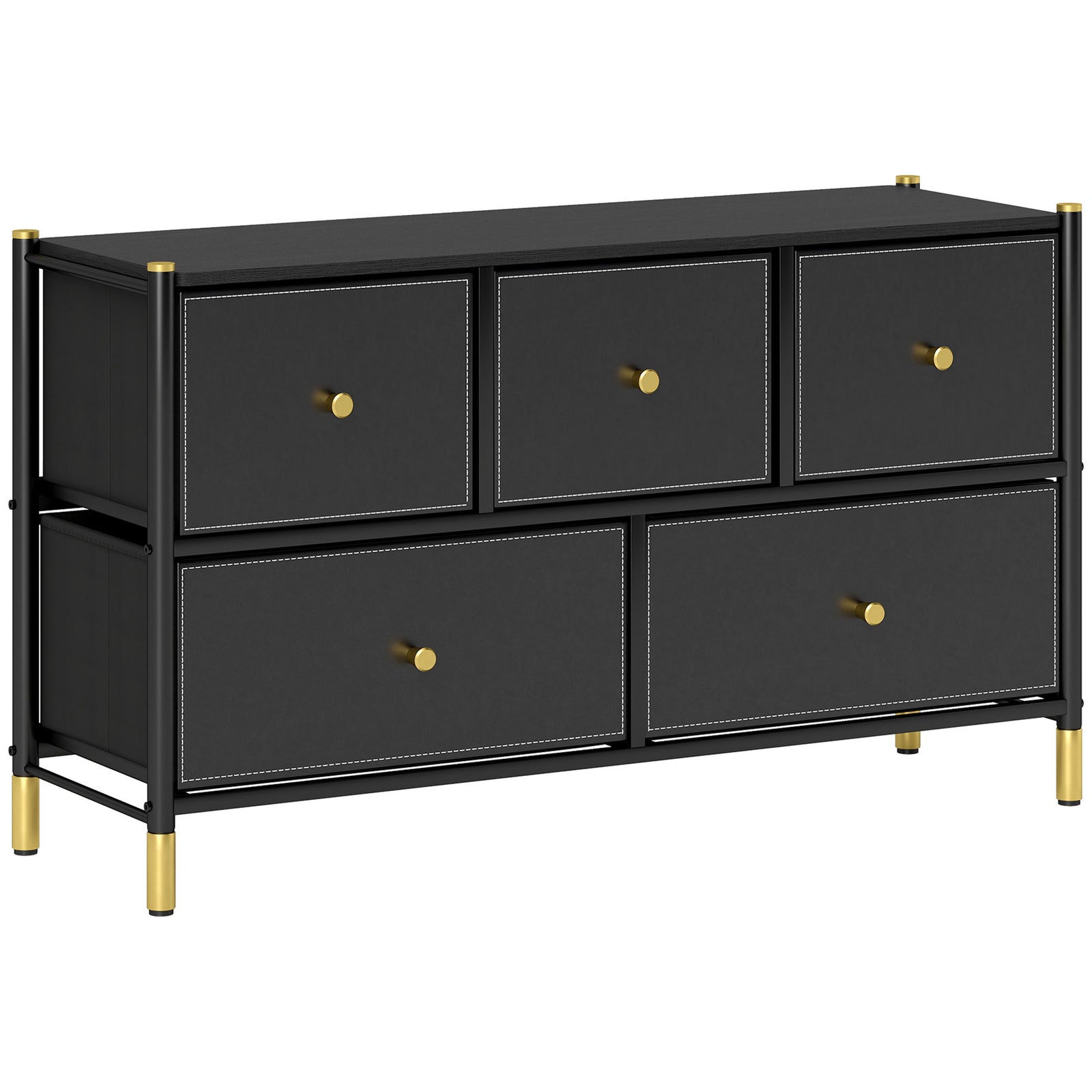 Faux Leather Front Chest of Drawers - Black