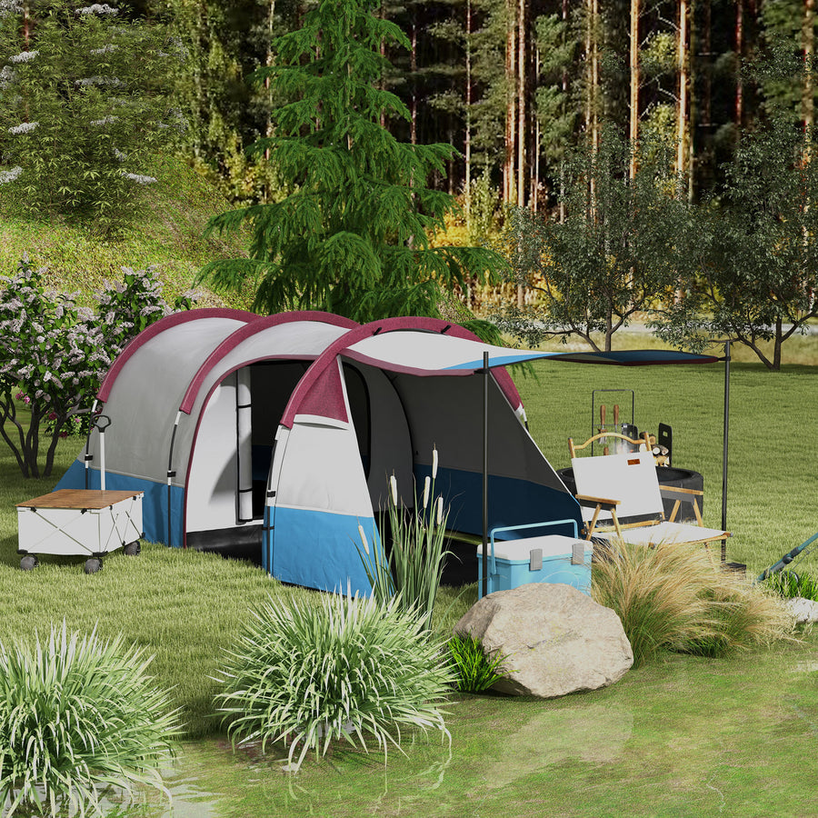 Camping Tent, Large Tunnel Tent with Bedroom and Living Area, 2000mm Waterproof, Portable with Bag for 2-3 Man, Red