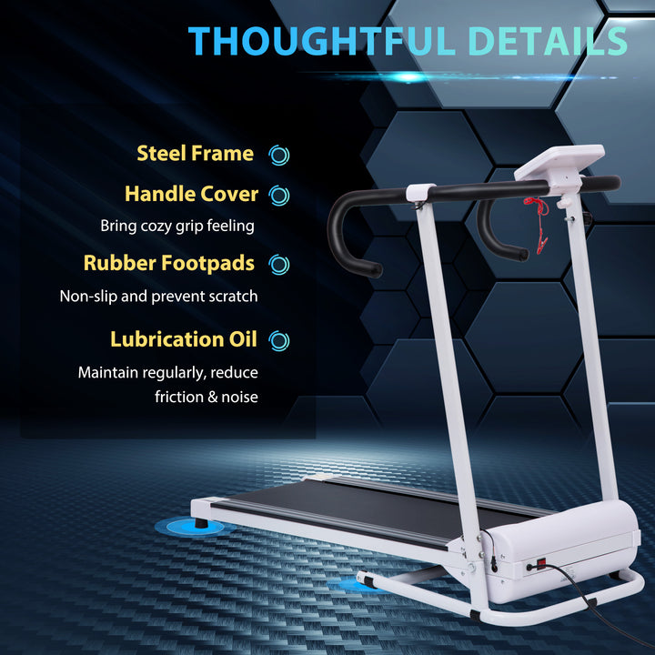 Folding Treadmill with Incline, Walking Pad Treadmill for Home, 1-10km/h Under Desk Running Machine with LCD Display and Wheels, No Assembly, White