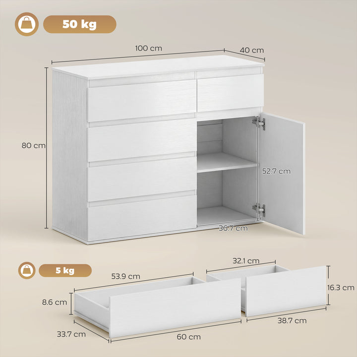 Modern Chest Of Drawers, 5 Drawer Dresser with Adjustable Shelf, Soft-