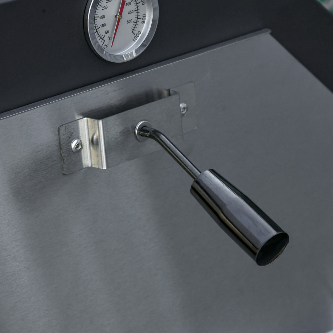 MCL Outdoor Garden Pizza Oven Charcoal BBQ Grill 3-Tier Freestanding w/ Chimney, Mesh Shelf, Thermometer Handles, Wheels Garden Party Gathering Stainless Steel Cooker