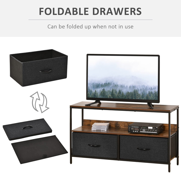 TV Stand Cabinet with 2 Foldable Drawers - Rustic Brown