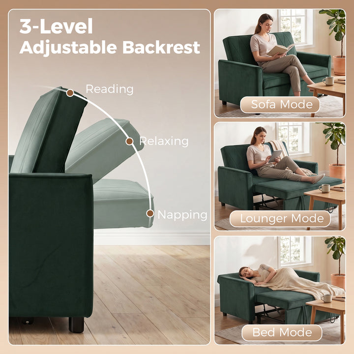 2 Seater Sofa Bed, 3-in-1 Convertible Pull Out Sleeper Sofa with Click