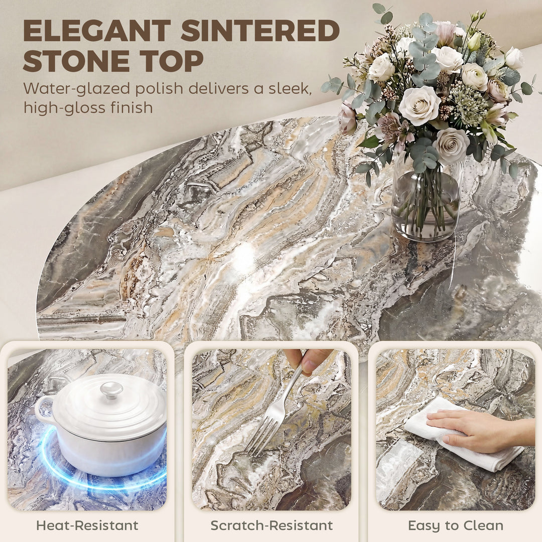 Coffee Table Sintered Stone Top Adjustable Foot Pads Modern Centre Tab