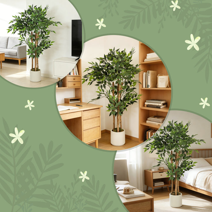 120cm Artificial Ficus Tree, Fake Potted Tree with Solid Wood Trunk an