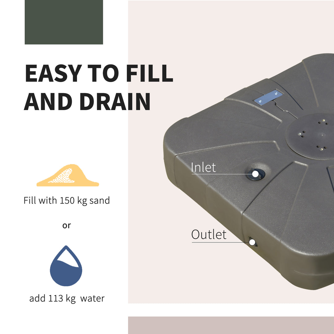 Square Cantilever Patio Parasol Base Water or Sand Filled Stand with Wheels Heavy-Duty, Coffee