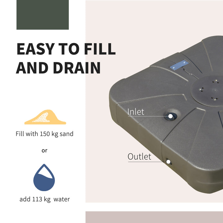 Square Cantilever Patio Parasol Base Water or Sand Filled Stand with Wheels Heavy-Duty, Coffee