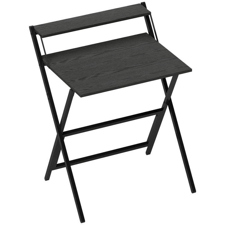 70 cm Folding Computer Desk with Monitor Shelf - Black