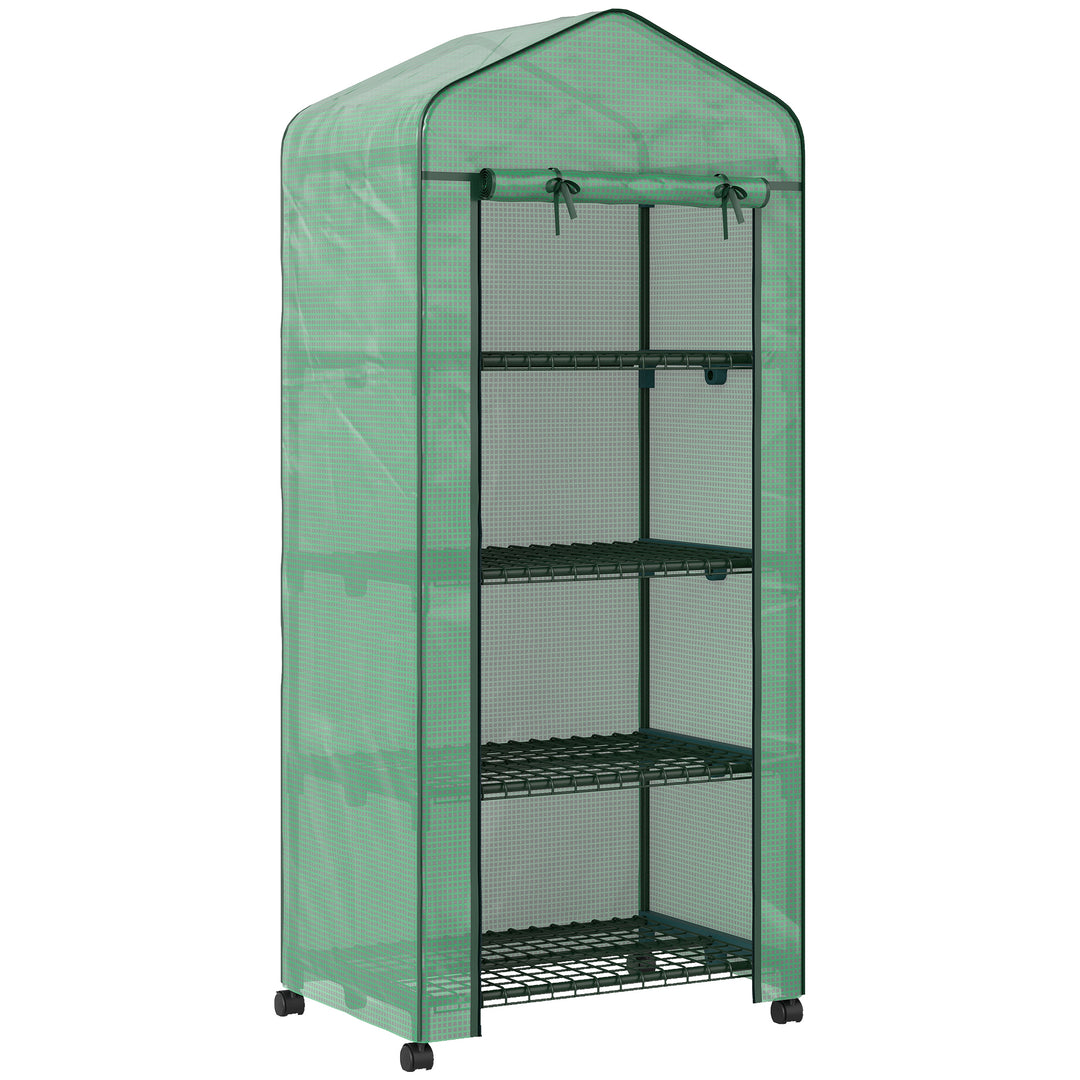 4 Tier Mini Portable Greenhouse Compact Plant Grow Shed Metal Frame PE
