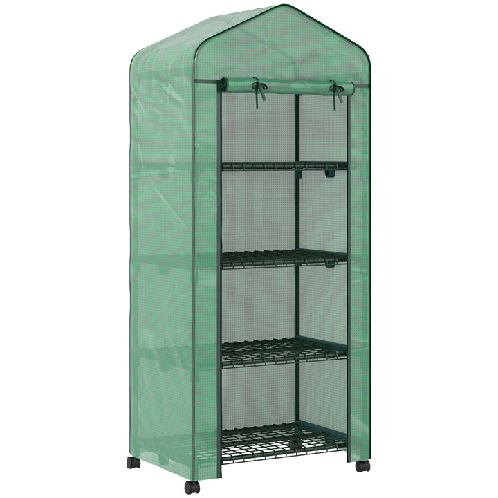 4 Tier Mini Portable Greenhouse Compact Plant Grow Shed Metal Frame PE