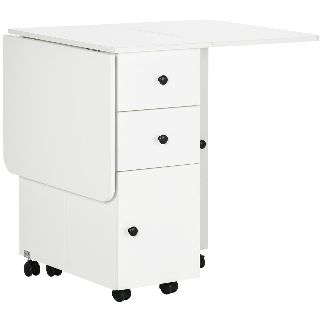 Multi-Storage Six-Person Drop Leaf Dining Table - White
