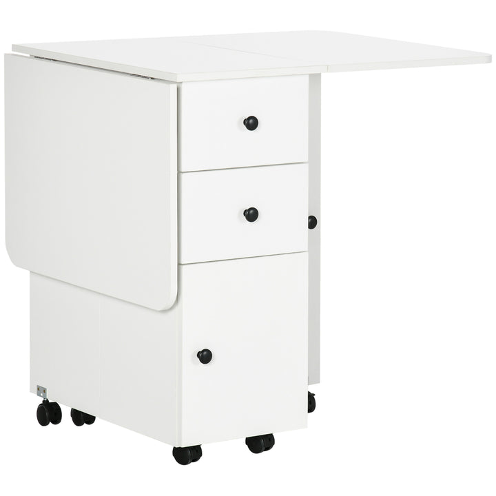Multi-Storage Six-Person Drop Leaf Dining Table - White