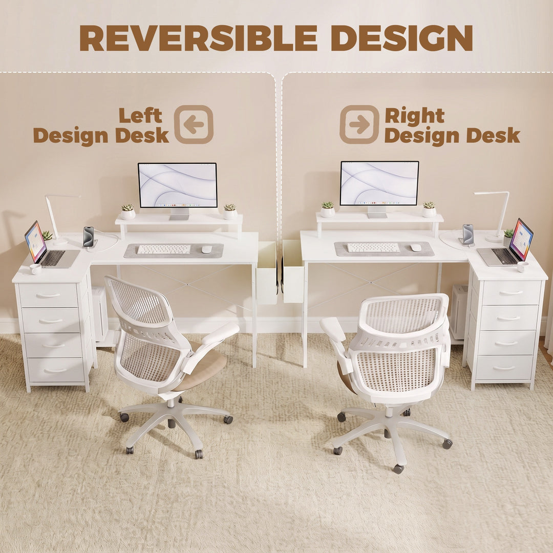 L Shaped Gaming Desk Reversible Power Outlets Corner Desk Storage - view 6