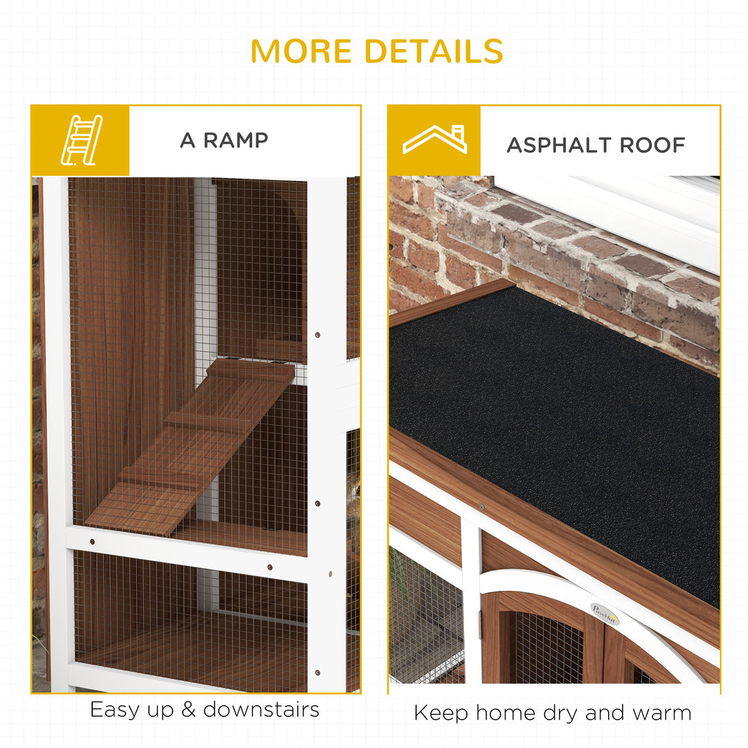 PawHut Two-Tier Wooden Pet Hutch with Openable Roof, Slide-Out Tray | Aosom UK