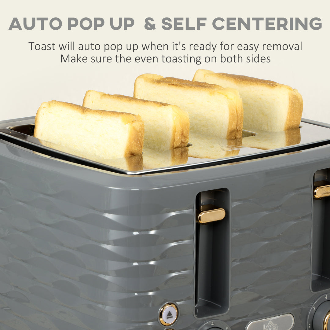 Kettle and Toaster Sets, 3000W 1.7L Rapid Boil Kettle & 4 Slice Toaster with 7 Browning Controls, Defrost, Reheat and Crumb Tray, UK Otter thermostat, Grey