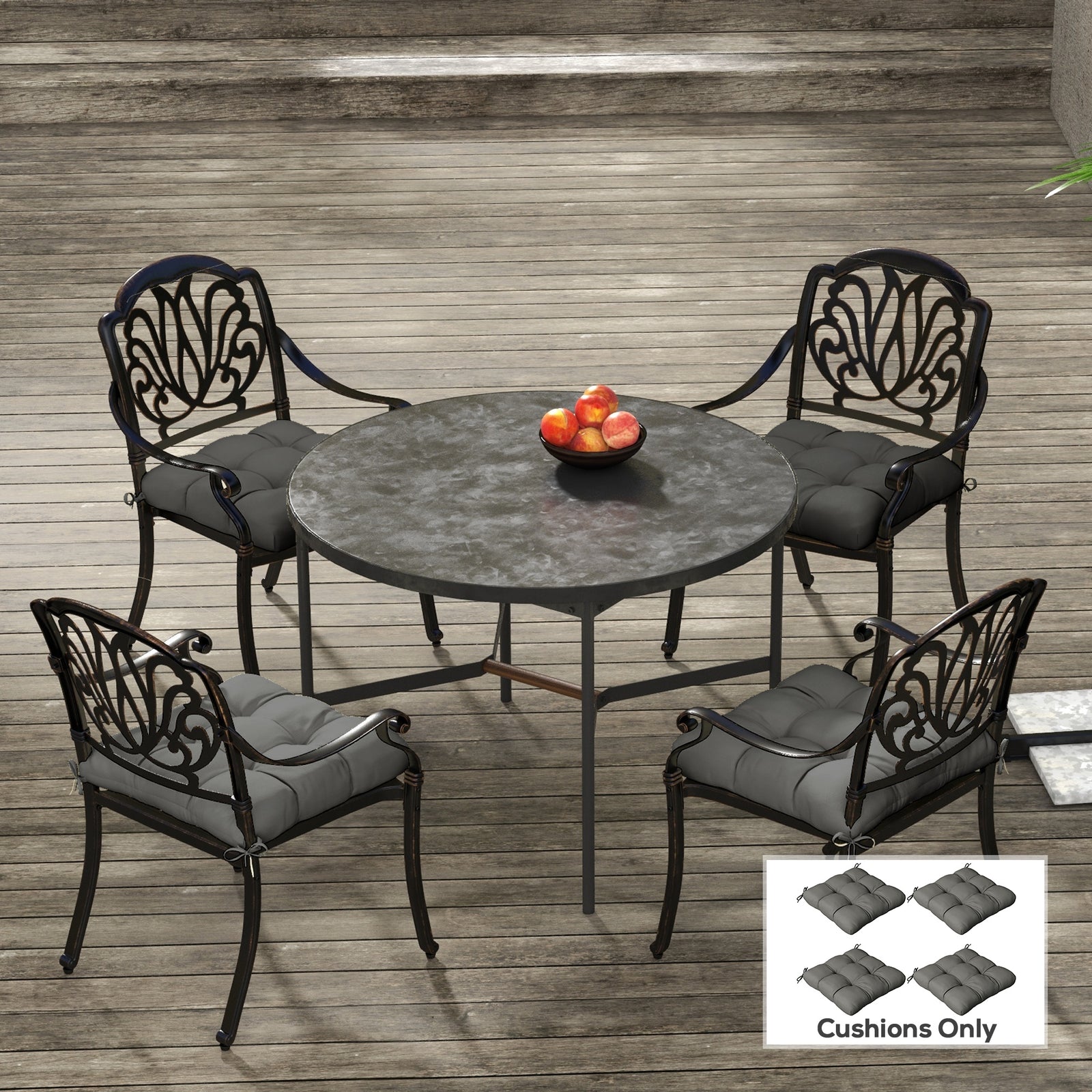 4-Piece Seat Cushion Pillows Replacement, Patio Chair Cushions Set with Ties for Indoor Outdoor, Charcoal Grey