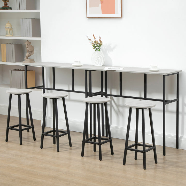 HOMCOM Bar Table and Stools, 2 Breakfast Tables with 4 Stools, Counter Height Dining Tables & Chairs for Kitchen, Living Room, Grey | Aosom UK