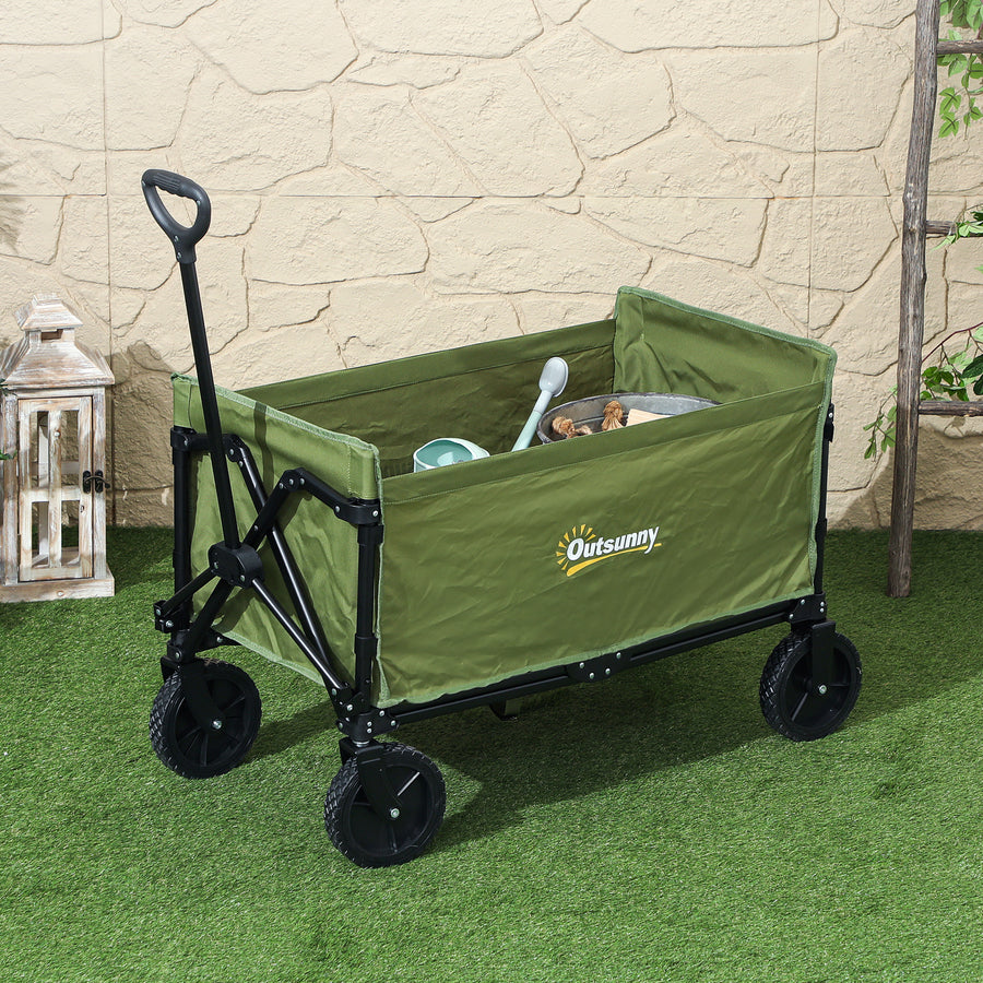 120L Festival Trolley on Wheels, Folding & Compact Camping Trolley Cart with Adjustable Handle for Garden, Beach, Fishing, Green