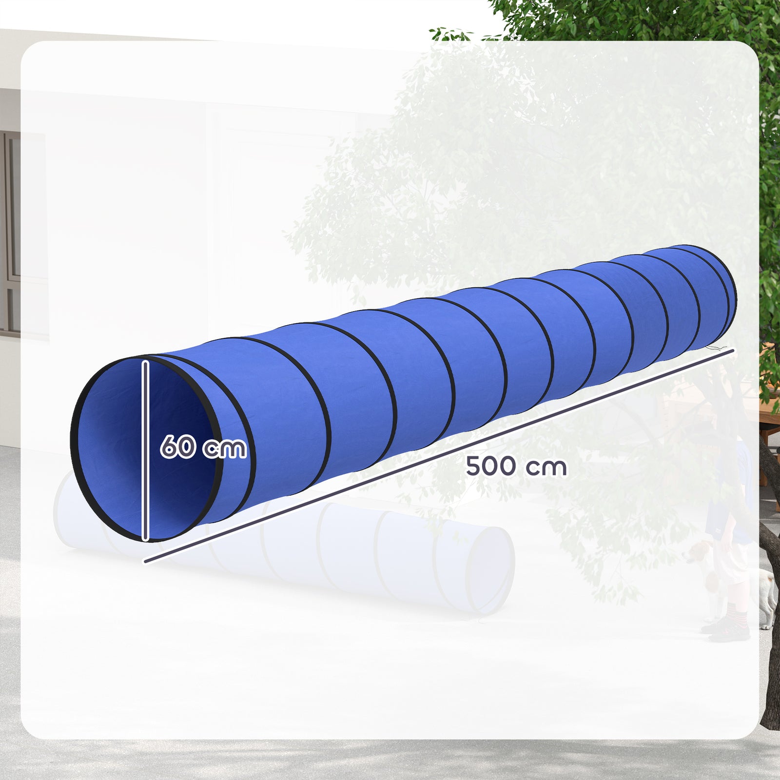 Dog Tunnel, 500 x 60 cm, Foldable Play Tunnel with 6 Pegs and Bag, Tea