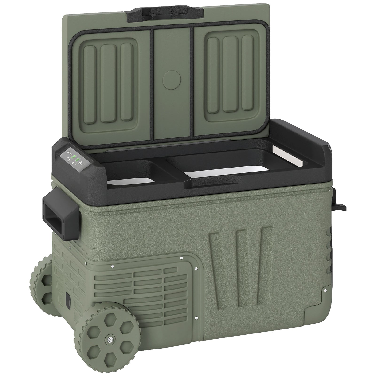 33L Camping Fridge Freezer Dual Zone, Portable Car Fridge 12V/24V DC & 100-240V AC, Electric Cool Box -20℃-20℃ with Wheels and LED Light, for Travel, RV, Road Trip, Picnic [Energy Class E]