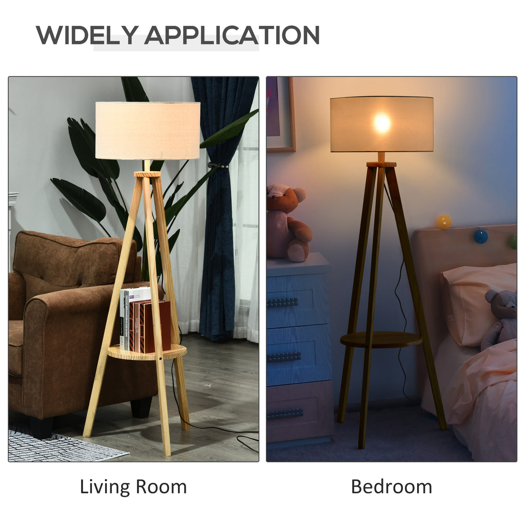 Tripod Floor Lamp, Freestanding Bedside Light Reading Light with Storage Shelf and Linen Shade for Living Room Bedroom, 154cm, Cream