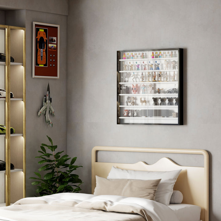 Six Shelf Display Cabinet, with Glass Doors - Black and White