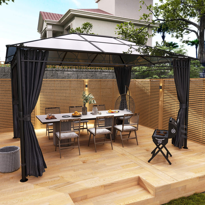 MCL 3 x 3(m) Hardtop Gazebo Canopy with Polycarbonate Roof, Permanent Pavilion Garden Gazebo with Curtains for Patio, Deck, Grey