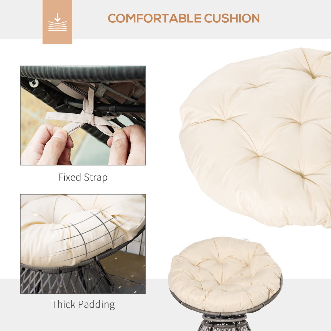 360° Swivel Rattan Moon Bowl Chair Round Lounge Garden Wicker Basket Seat with Padded Cushion Oversized for Outdoor Indoor, Beige