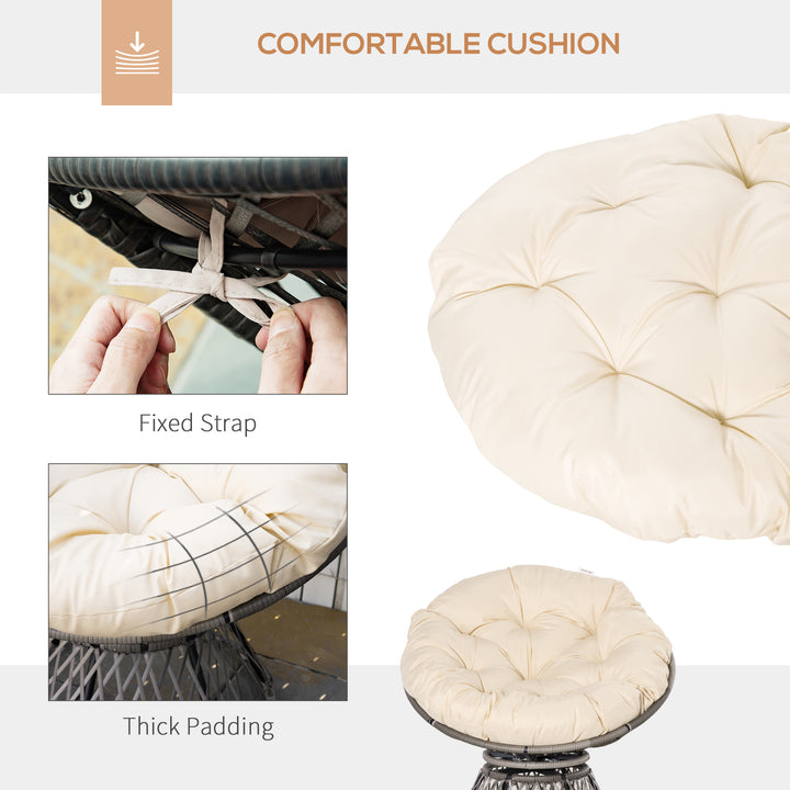 360° Swivel Rattan Moon Bowl Chair Round Lounge Garden Wicker Basket Seat with Padded Cushion Oversized for Outdoor Indoor, Beige